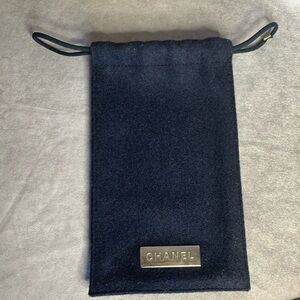 Chanel Black Felt Silver Plate Drawstring Bag